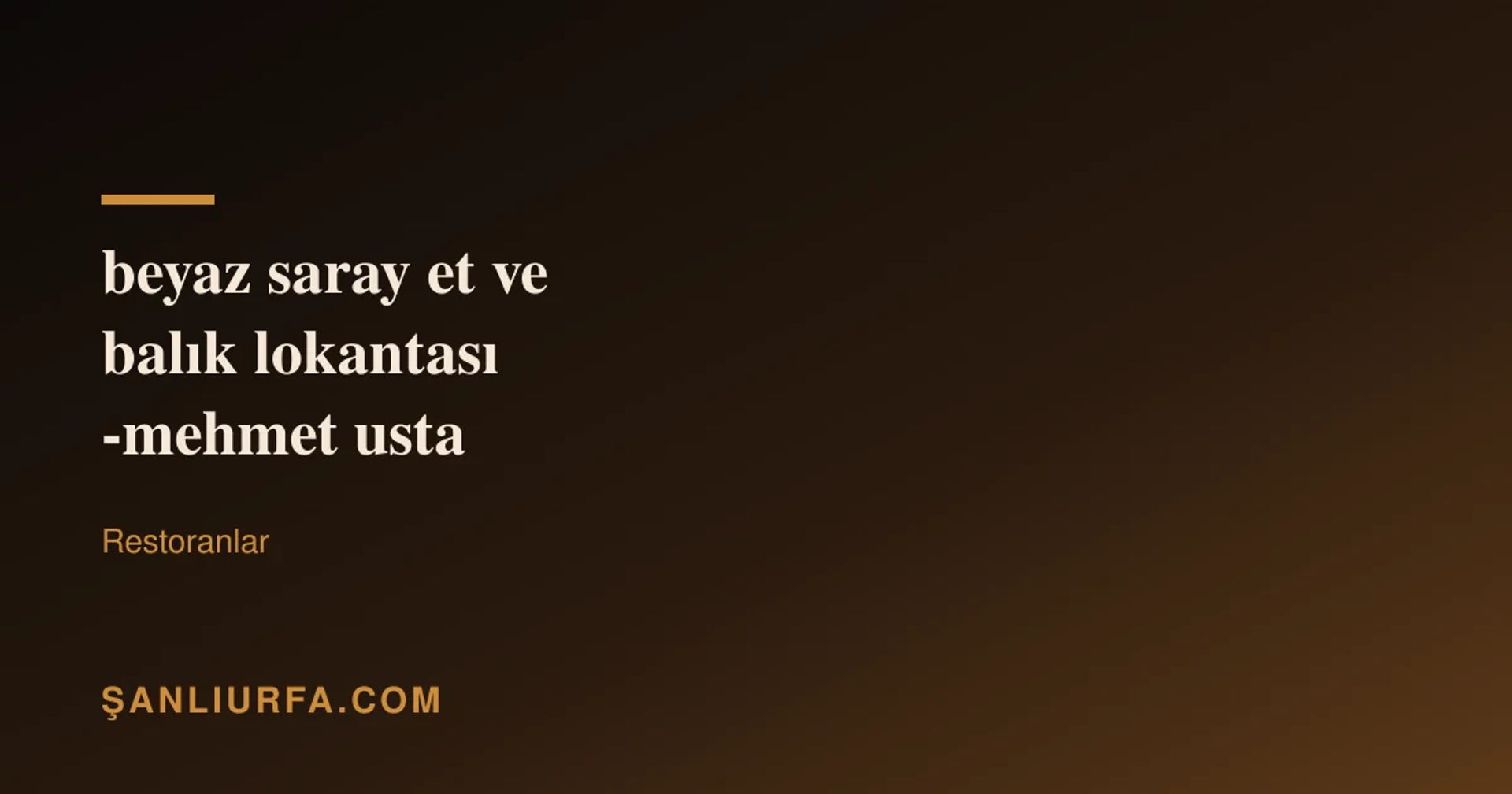 beyaz saray et ve balık lokantası -mehmet usta